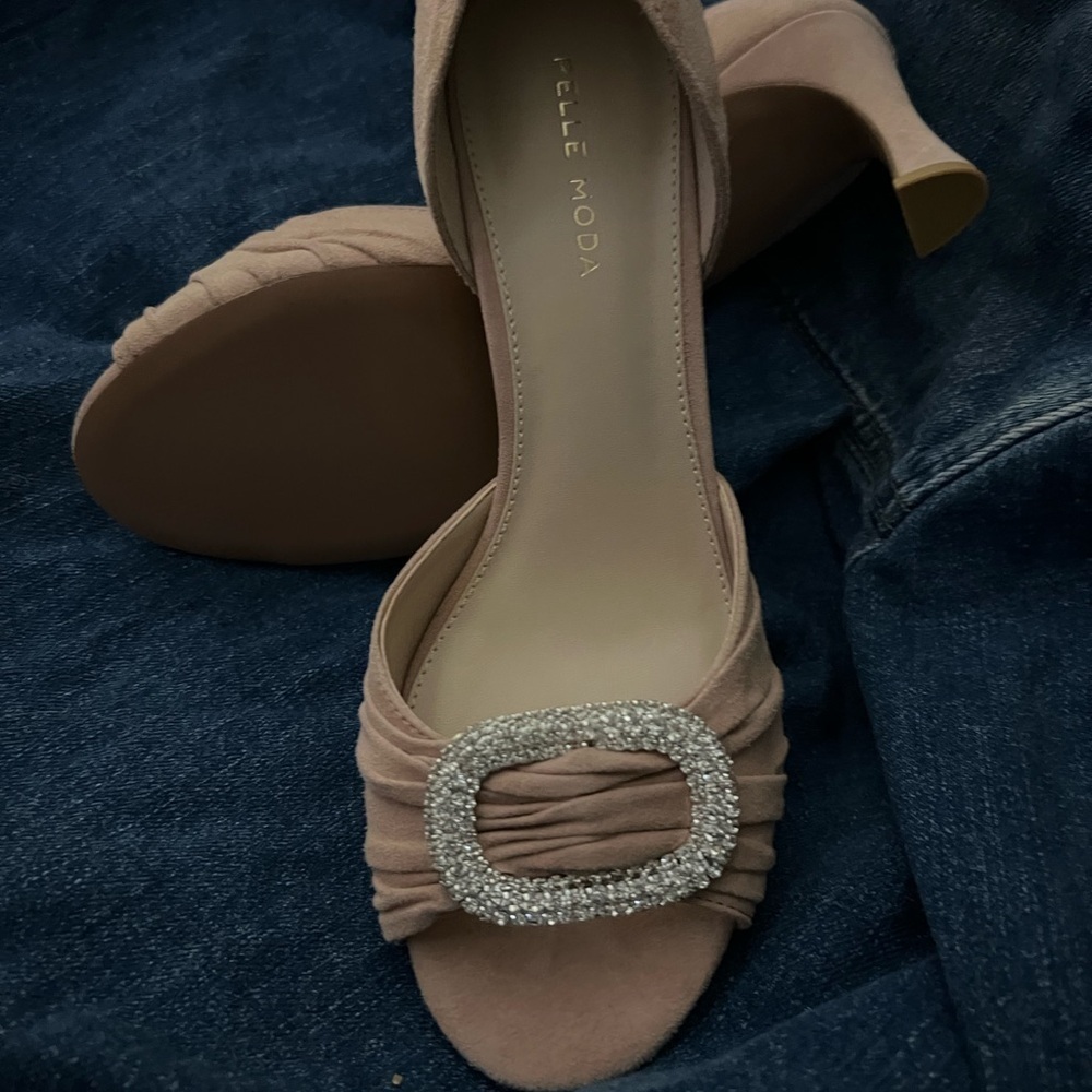 Pelle Moda Jewel-Encrusted Huxley Suede Peep Toe Sandal BLUSH Pink::Super Glam:: - Picture 2 of 7